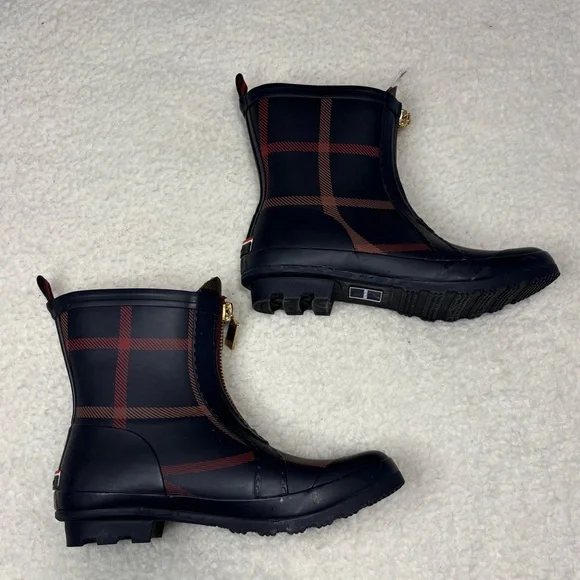 Tommy Hilfiger Women Blue Plaid Ankle Rain Boots - Picture 6 of 8